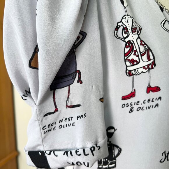 MOSCHINO 100% Silk Gray Cartoon Print Short Sleeve Shift Dress Size 4 - Picture 11 of 12